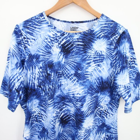Lands' End Rash Guard Size Large Blue Tie Dye Short Sleeve Shirt UPF Elbow NWT - Picture 2 of 9